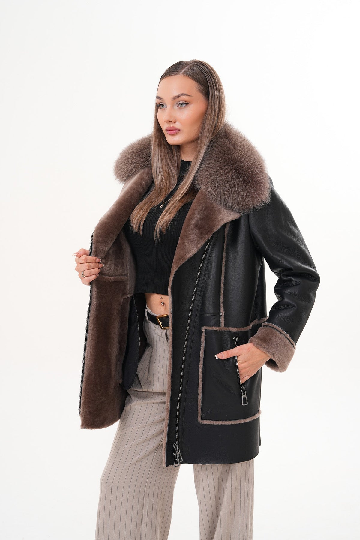 The Avalon Shearling Black Leather Women Jacket