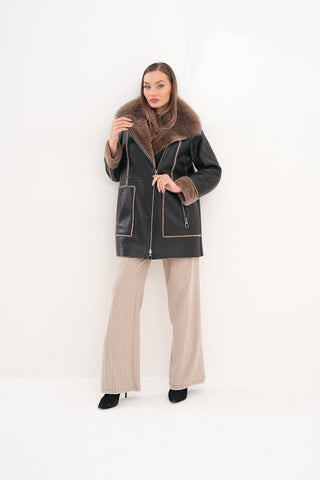The Avalon Shearling Black Leather Women Jacket
