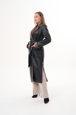 The Florence Long Shearling Black Leather Women Jacket