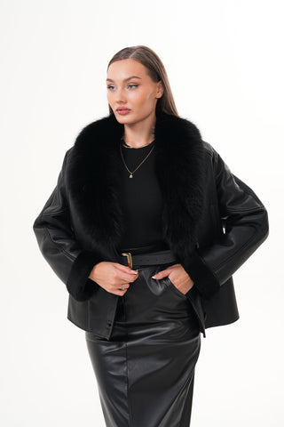 The Estelle Black Shearling Leather Women Jacket