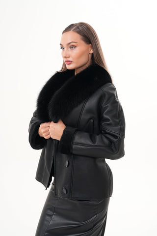 The Estelle Black Shearling Leather Women Jacket