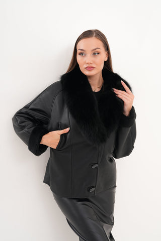 The Estelle Black Shearling Leather Women Jacket