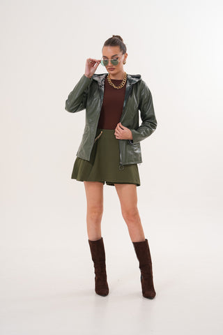 The Avelyn Reversible Olive Green Leather Women Jacket