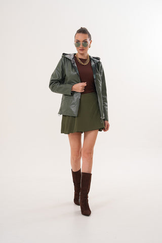 The Avelyn Reversible Olive Green Leather Women Jacket