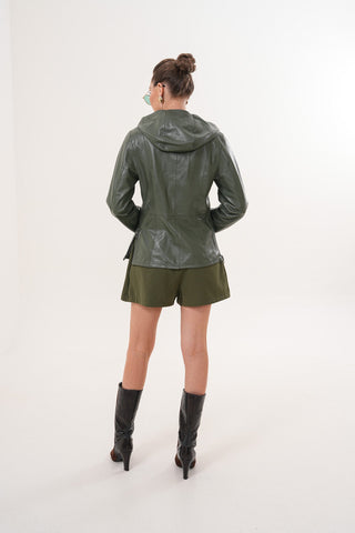 The Avelyn Reversible Olive Green Leather Women Jacket