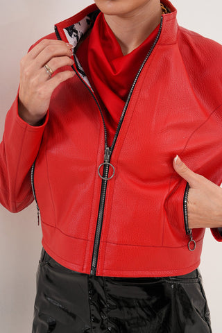 The Elvaris Reversible Red Leather Women Jacket