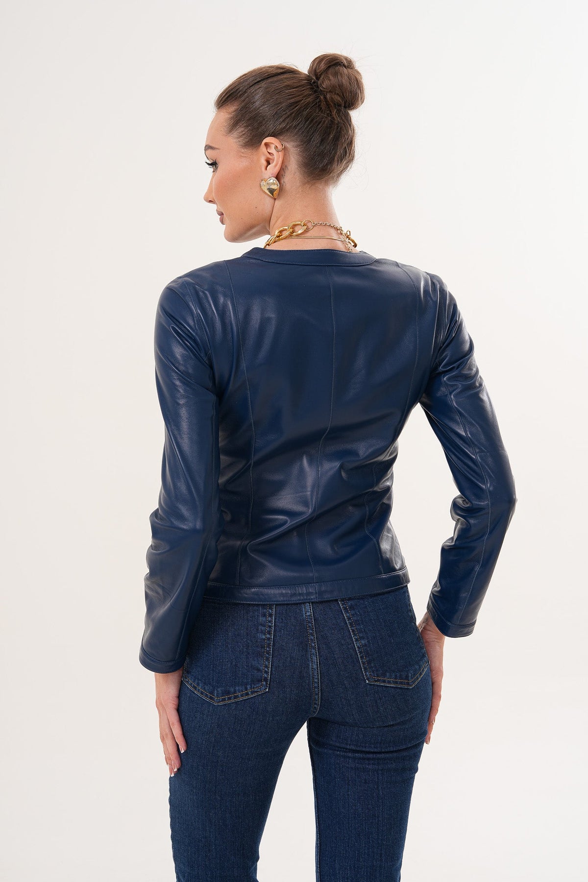 The Nyvessa Reversible Navy Blue Leather Women Jacket
