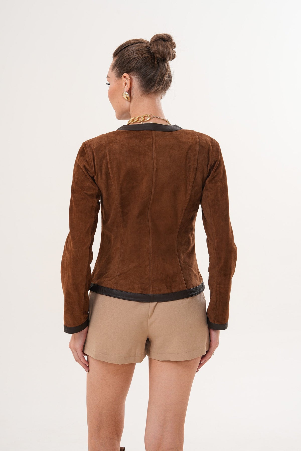 The Nyvessa Reversible Brown Suede & Dark Brown Leather Women Jacket