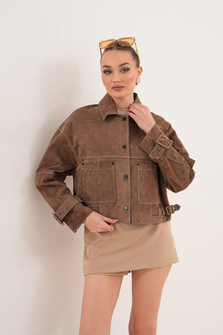 The Velmira Reversible Brown Suede LeatherWomen Jacket