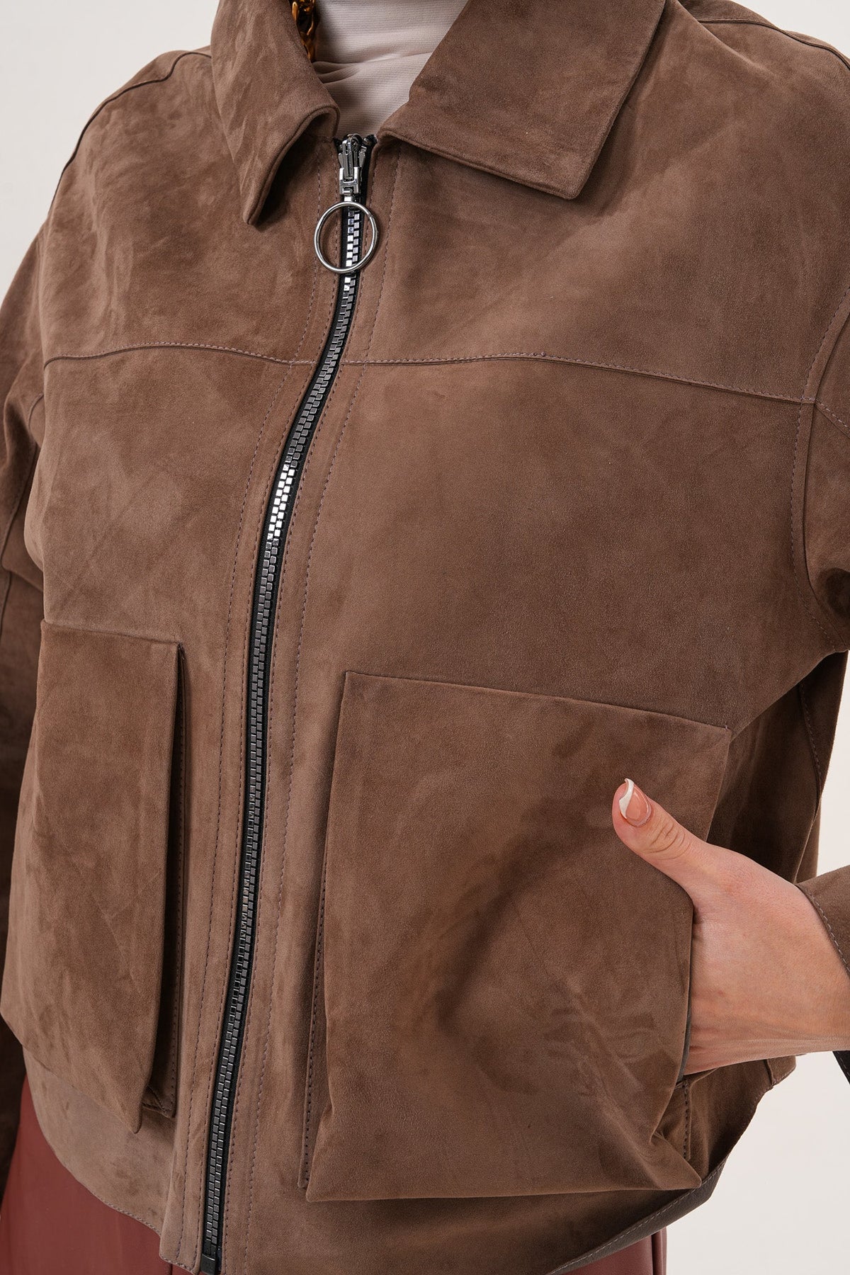 Elvoria Reversible Taupe / Suede Brown Leather Women Jacket
