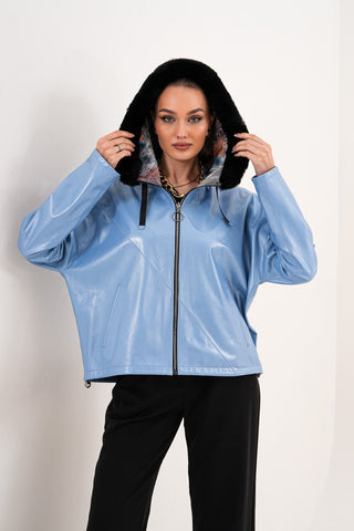 The Velora Sky Blue Reversible Lambskin Women Leather Jacket