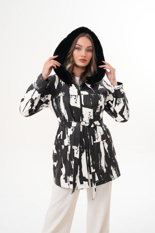 The Prisma Black & White Leather Women Jacket