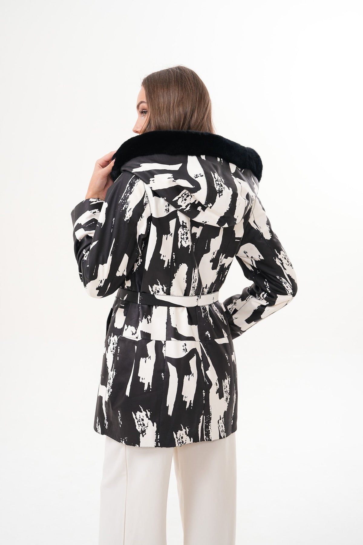 The Prisma Black & White Leather Women Jacket