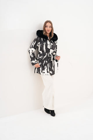 The Prisma Black & White Leather Women Jacket