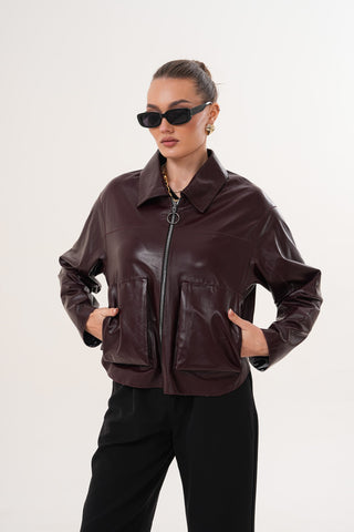 The Elvoria Reversible Burgundy Leather Women Jacket