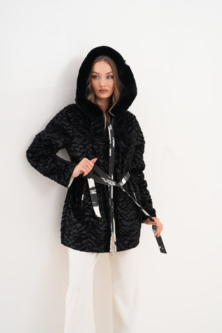 The Prisma Black & White Leather Women Jacket