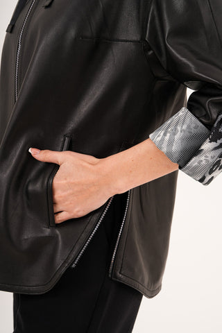 The Nyxara Reversible Hooded Black Leather Women Jacket