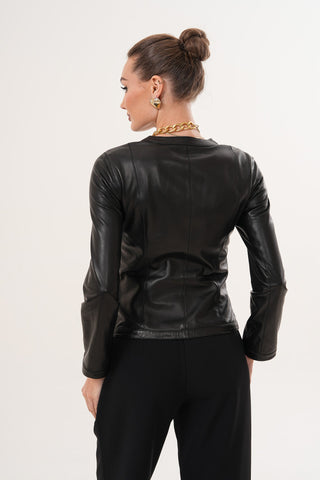 The Nyvessa Black Leather Women Jacket