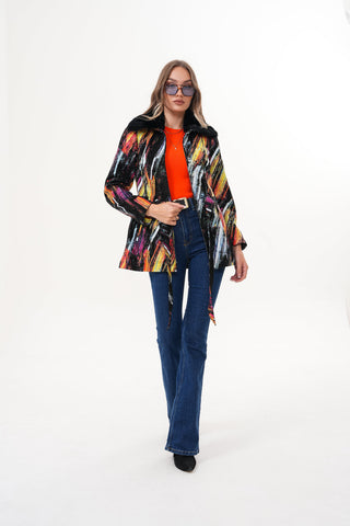 The Mirage Brushstroke Multicolor Leather Women Jacket