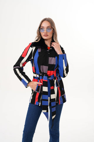 The Mirage Geo Pattern Multicolor Leather Women Jacket