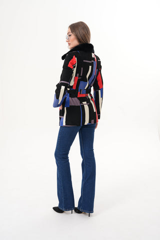 The Mirage Geo Pattern Multicolor Leather Women Jacket
