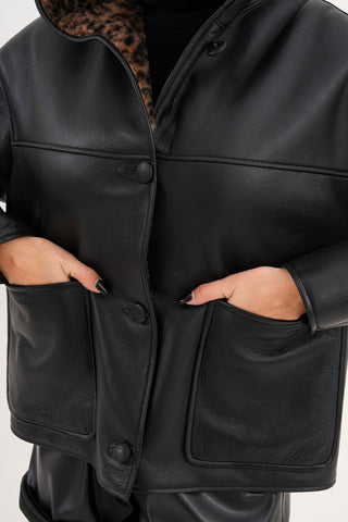 The Arlena Black &amp; Leopard Shearling Leather Women Jacket