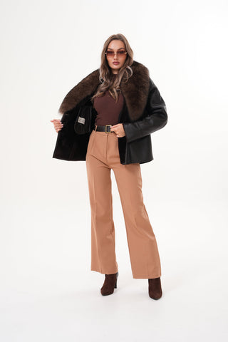 The Estelle Black & Brown Shearling Leather Women Jacket