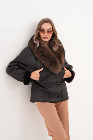 The Estelle Black & Brown Shearling Leather Women Jacket