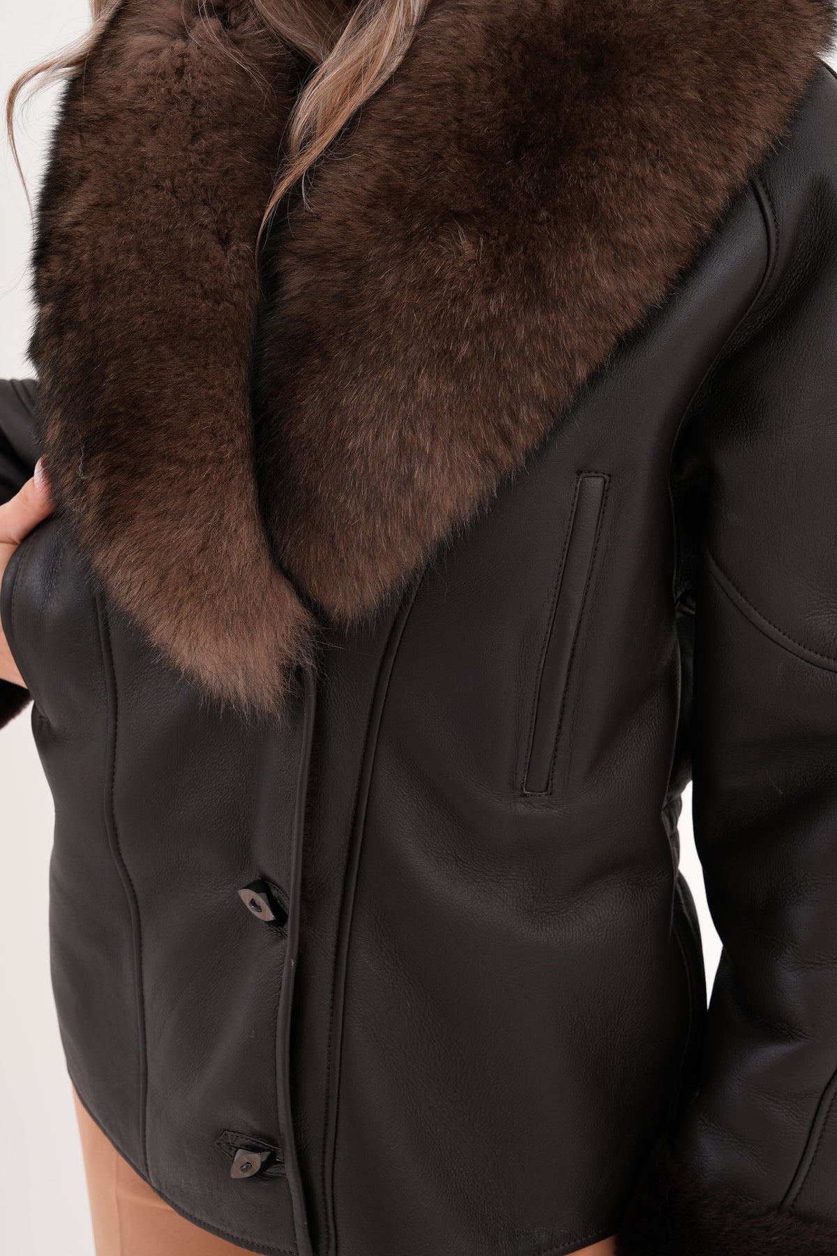 The Estelle Black & Brown Shearling Leather Women Jacket