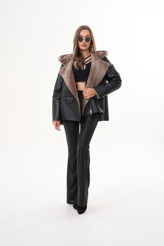 The Duchess Shearling Brown Leather Women Hooded Jacket
