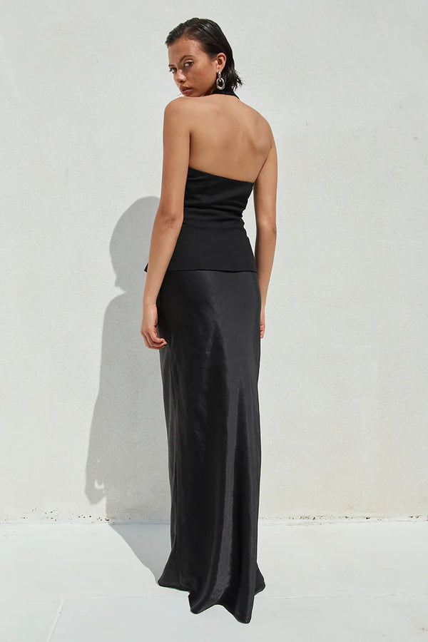 Elindra Black Satin Maxi Skirt - Glamourous Grace
