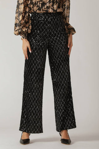 MIDNIGHT DISCO BLACK SEQUIN WIDE-LEG PANTS