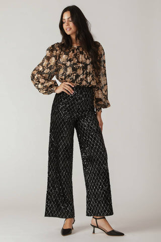 MIDNIGHT DISCO BLACK SEQUIN WIDE-LEG PANTS