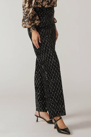 MIDNIGHT DISCO BLACK SEQUIN WIDE-LEG PANTS