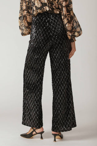 MIDNIGHT DISCO BLACK SEQUIN WIDE-LEG PANTS