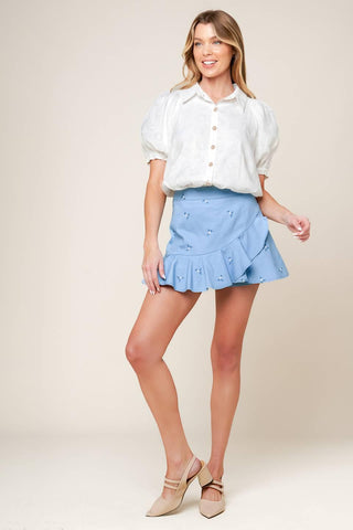 MOMENT OF CLARITY LIGHT INDIGO WOVEN SKORT - Glamourous Grace