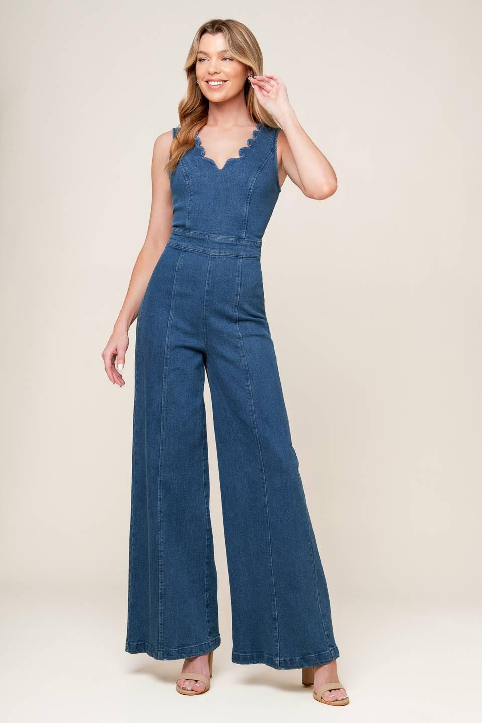 WHERE THE NIGHT MEDIUM INDIGO DENIM JUMPSUIT - Glamourous Grace