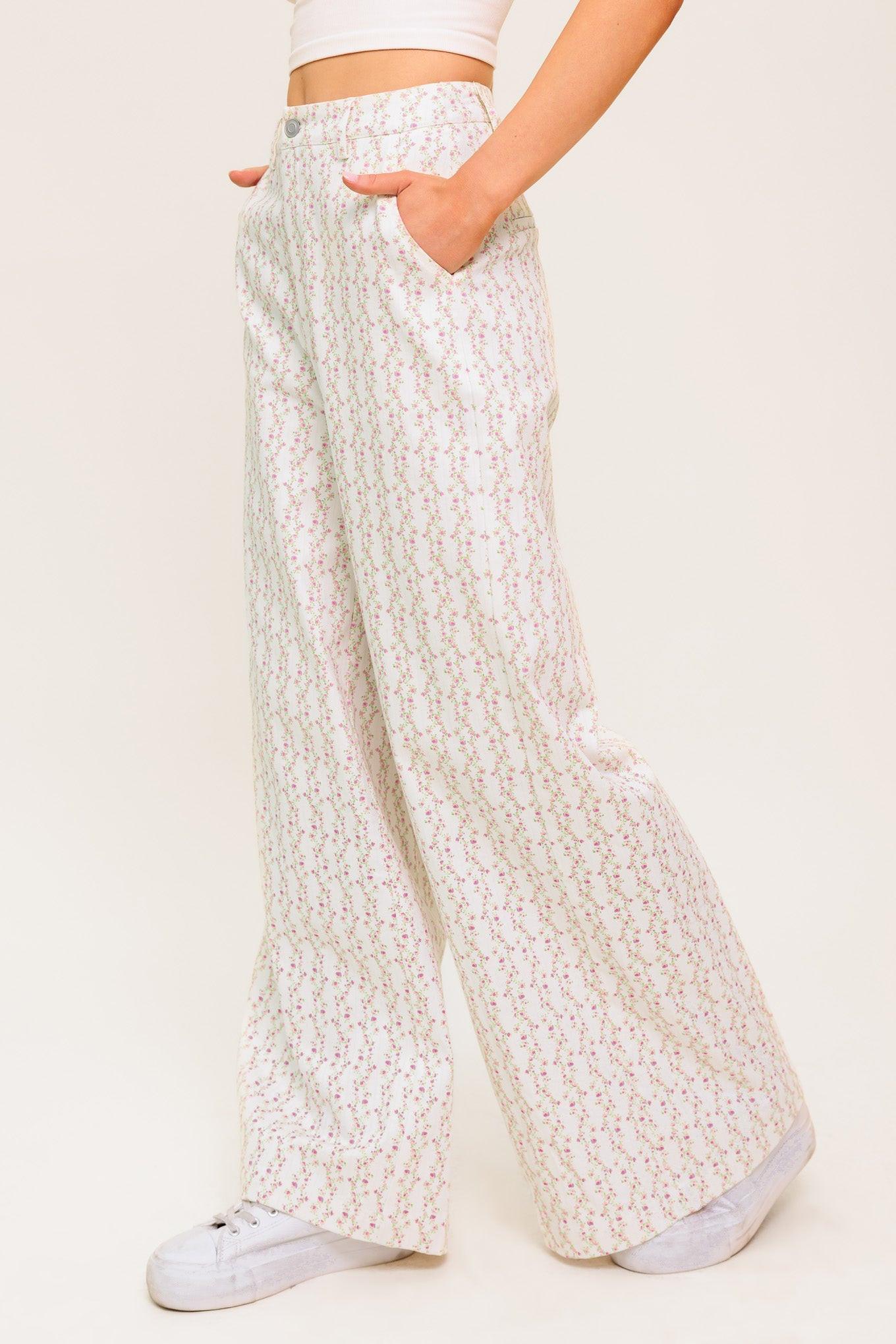 CITRUS FLOW IVORY WOVEN PANTS - Glamourous Grace