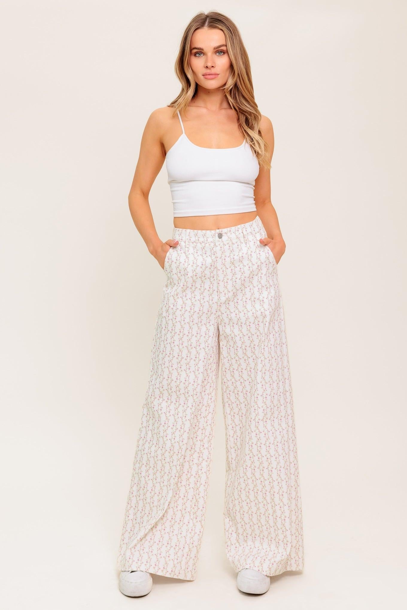 CITRUS FLOW IVORY WOVEN PANTS - Glamourous Grace