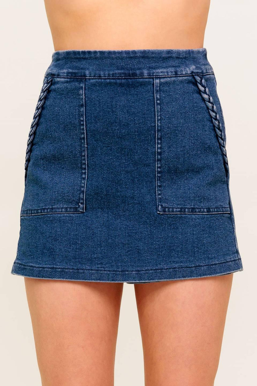 MOONLIGHT EMBRACE  MEDIUM INDIGO DENIM SKORT - Glamourous Grace