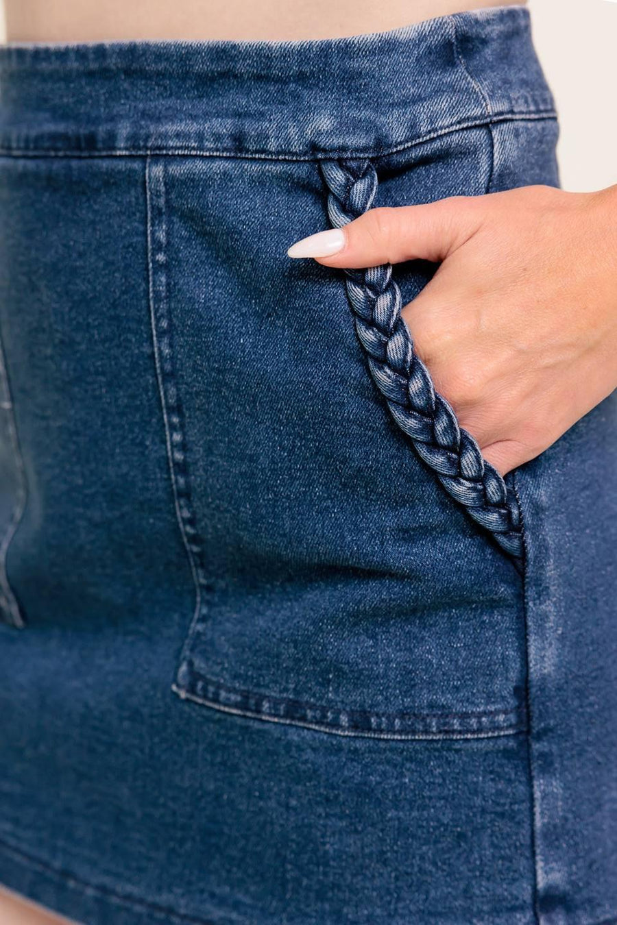 MOONLIGHT EMBRACE  MEDIUM INDIGO DENIM SKORT - Glamourous Grace