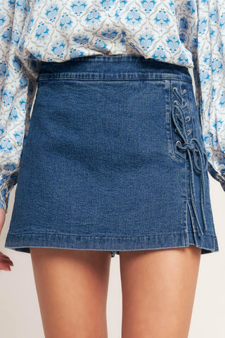 CITY LACE-UP DENIM SKORT