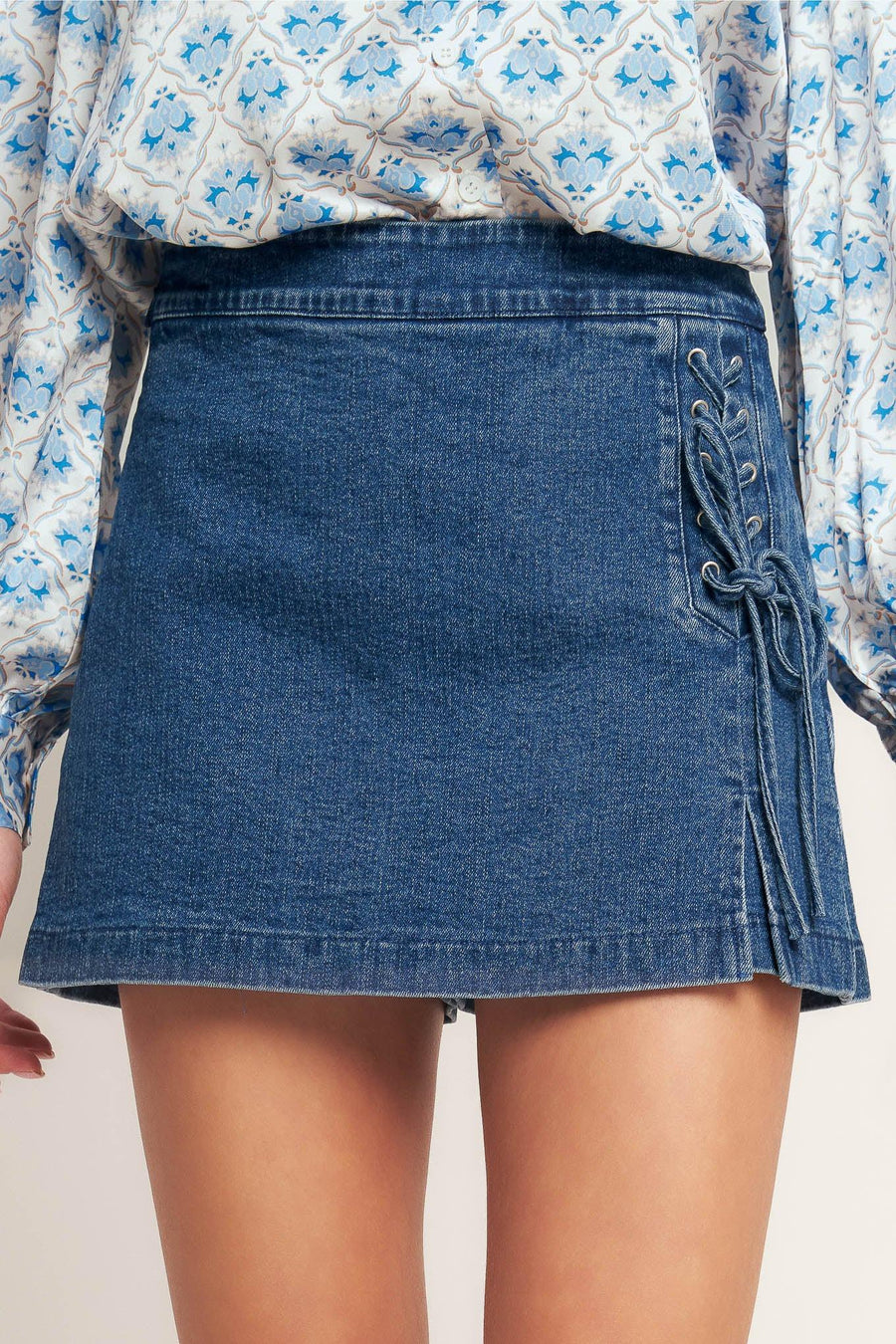 CITY LACE-UP DENIM SKORT - Glamourous Grace