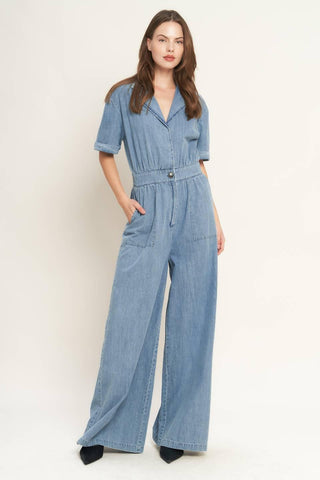 QUIET LUXURY LIGHTWEIGHT DENIM JUMPSUIT - Glamourous Grace