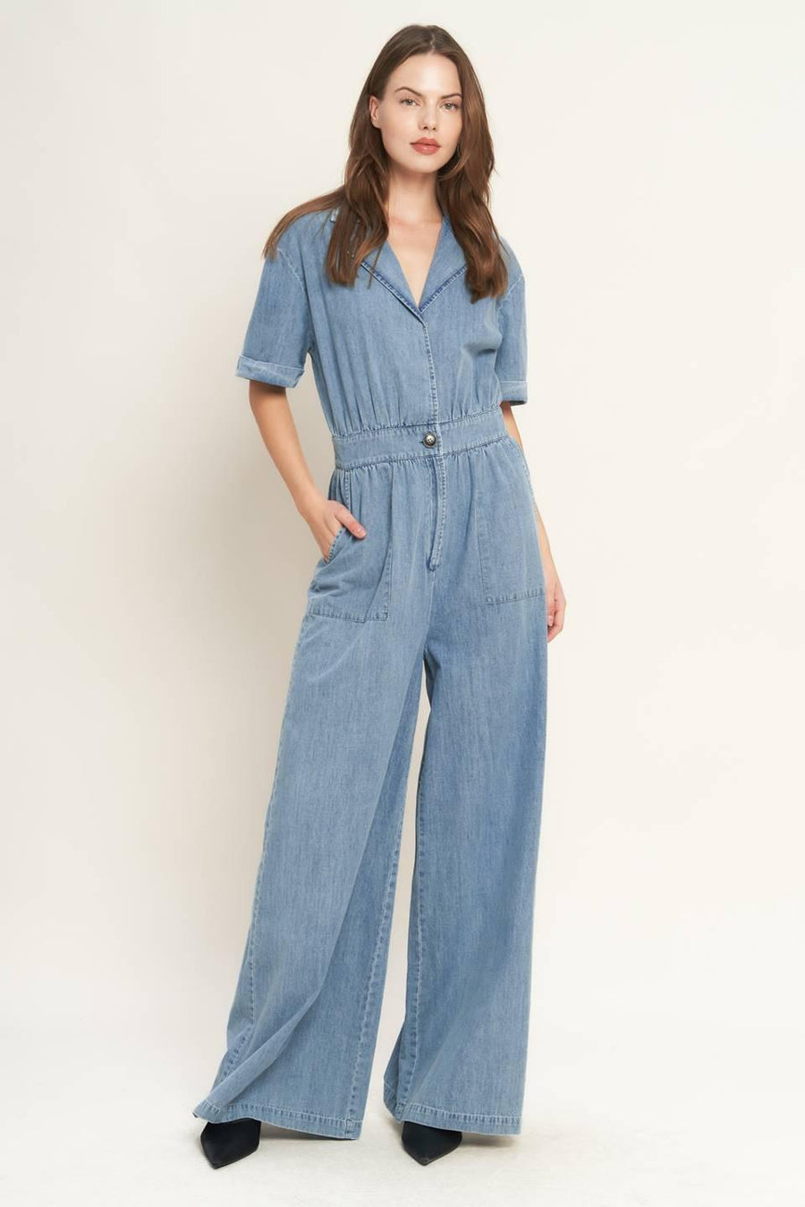 QUIET LUXURY LIGHTWEIGHT DENIM JUMPSUIT - Glamourous Grace