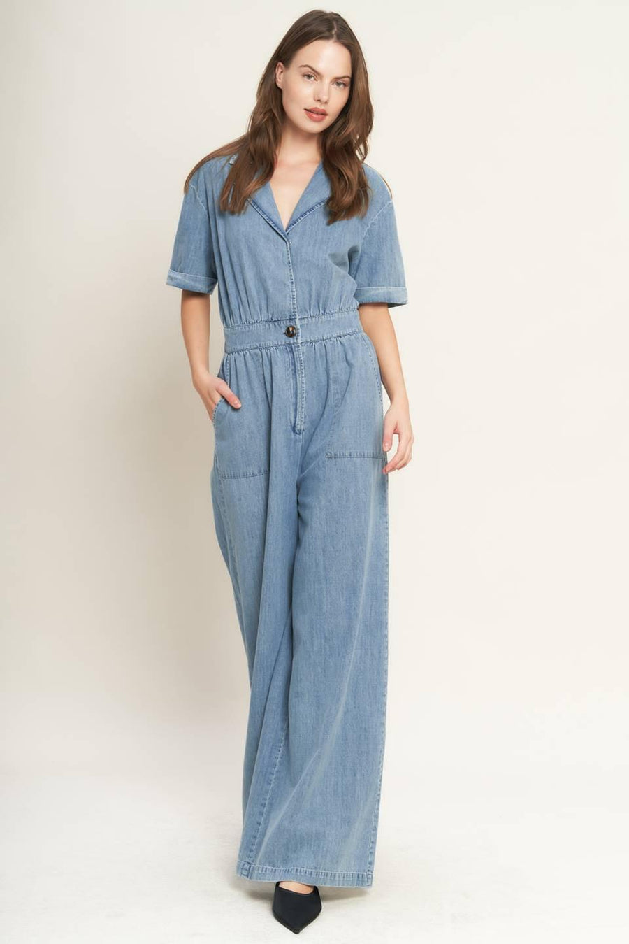 QUIET LUXURY LIGHTWEIGHT DENIM JUMPSUIT - Glamourous Grace