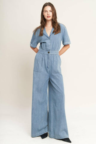 QUIET LUXURY LIGHTWEIGHT DENIM JUMPSUIT - Glamourous Grace