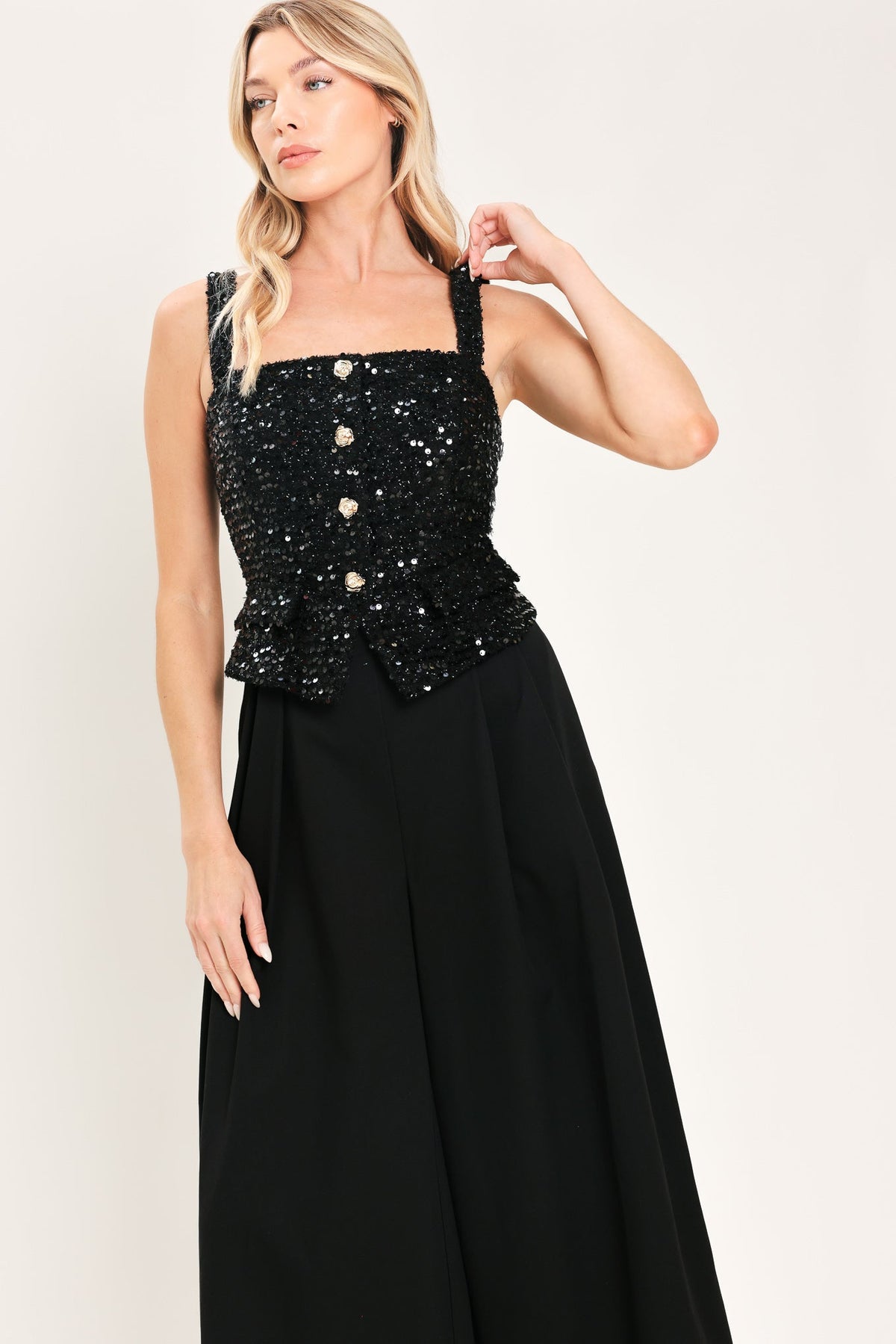 NIGHTFALL GLAM BLACK SEQUIN WIDE-LEG JUMPSUIT
