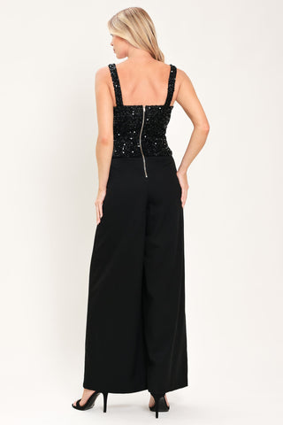 NIGHTFALL GLAM BLACK SEQUIN WIDE-LEG JUMPSUIT