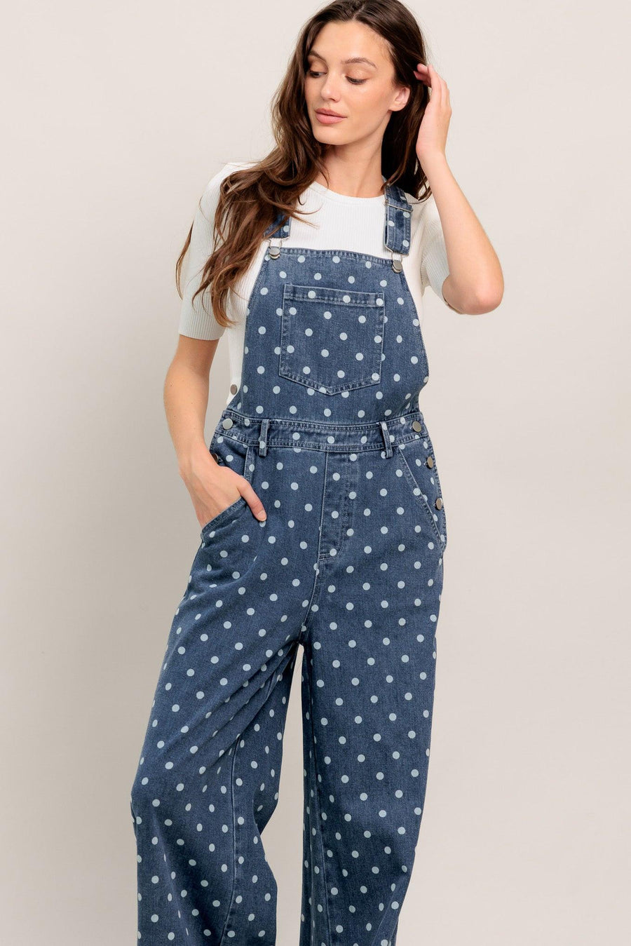 EVERYDAY POLKA OVERALL DENIM JUMPSUIT - Glamourous Grace